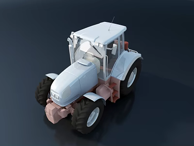 White 3D Model Of A Functional Tractor With Transparent Cabin 3d model
