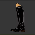 Black Knee High Boots With Orange Toe Cap And Decorative Stitching Design
