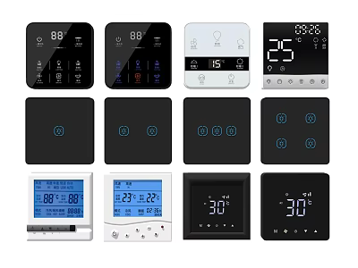 Modern Switch Panels With Digital Display For Home Temperature And Lighting Control 3d model