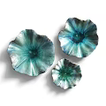 Set of Three Teal Lotus Shaped Wall Decor with Glossy Iridescent Finish