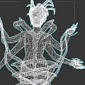 Game Movie Character With Multiple Arms Tentacle Headdress And Intricate Body Patterns