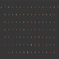 Colorful Small Fireflies Neatly Arranged In Grid Formation On Dark Background