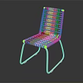 Modern Woven Chair with Light Colored Seat Backrest and Curved Metal Legs Design