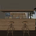 Rustic Bar Counter with Bar Stools Wine Bottles Chalkboard Menu Large Window and Natural View