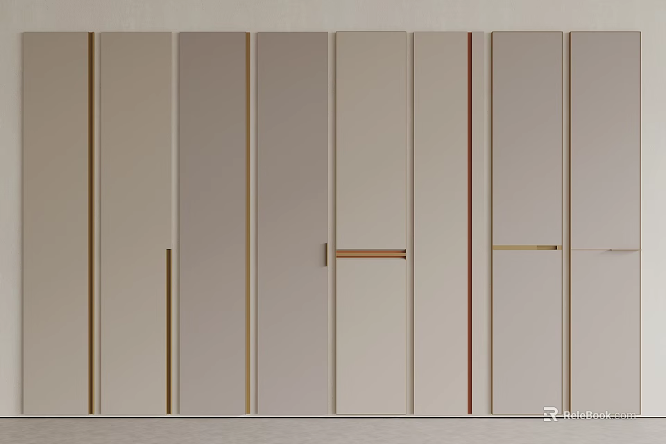 Modern Minimalist Wardrobe Design With Light Colored Doors And Metal Handles 3d model 