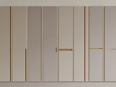 Modern Minimalist Wardrobe Design With Light Colored Doors And Metal Handles 3d model