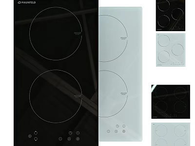 Modern Electric Cooktops With Black And White Glass Panels And Heating Zones 3d model