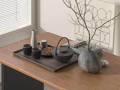New Chinese Style Quiet Pendant Combination Tea Set Dried Branches Books Dining Table Ornaments Entrance Ornaments 3d model