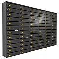 Public Mailboxes With Black Cabinets Yellow Labels And Secure Locks Arrangement 3d model