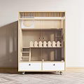 Kids Wooden Furniture Unit With Ladder Drawers Wheels And Decorative Fence Details
