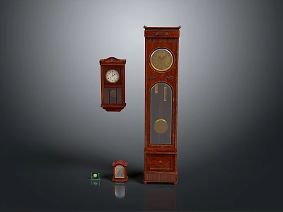 Elegant Vintage Wooden Clocks Furniture Including Grandfather Wall And Table Designs 3d model