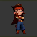 3D Animated Cartoon Character With Brown Hair Red Headband Red Gloves And Blue Pants
