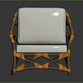 Modern Leisure Chair With White Cushion Orange Woven Frame And Brown Wooden Details