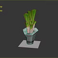 Fresh Green Onions In Geometric Shaped Pot On White Square Mat