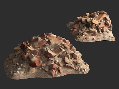 Traditional Building Components With Red Bricks Stones Clay And Rough Surface Texture 3d model