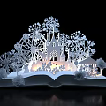 Open Book With 3D Paper Cut Castle Ferris Wheel Trees And Flowers With Lighting Effect