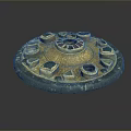 Exquisite Ancient Round Decorative Artifact With Gold Inlay Colored Gemstones And Blue Rim