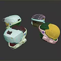 Futuristic Weapon Helmets Featuring White Gold And Green Modern Design Elements 3d model