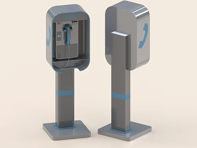 Modern Public Telephone Booths With Gray Body Blue Accents Phone Receiver Icon And Sturdy Base 3d model