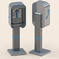 Modern Public Telephone Booths With Gray Body Blue Accents Phone Receiver Icon And Sturdy Base