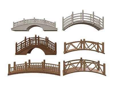 Various Landscape Bridges With Arched Shapes Decorative Railings And Diverse Styles 3d model