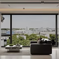 Modern Spacious Living And Dining Room With Panoramic City View Floor To Ceiling Windows