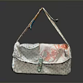 White Handbag With Blue Polka Dots Pink Floral Design And Colorful Straps Green Buckle