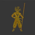 Dragon Ball Anime Character Goku in Orange Blue Outfit with Black Hair and Red Staff