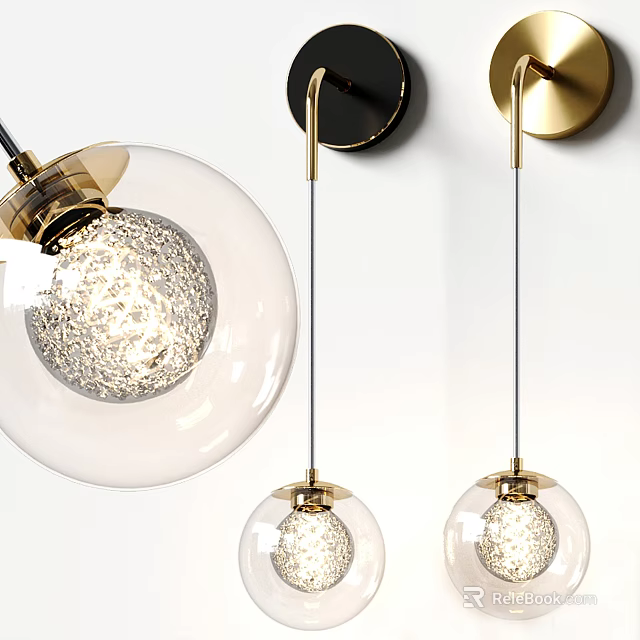 Modern Wall Lamp With Glass Globe Shade Black And Gold Metal Finish For Interior Decor 3d model 