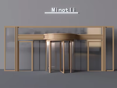 Modern Elegant Revolving Door Entrance With Golden Frame And MinotLi Sign 3d model
