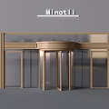 Modern Elegant Revolving Door Entrance With Golden Frame And MinotLi Sign