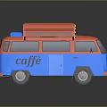 Blue and Orange Mobile Coffee Van Featuring Caffe Sign and Orange Roof 3d model