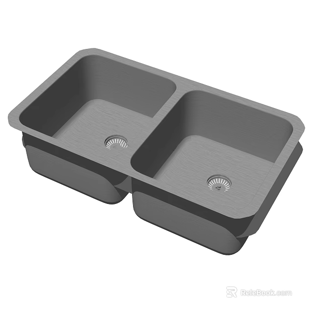 Gray Double Bowl Kitchen Sink with Drain Openings for Home Use 3d model 