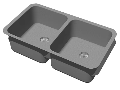 Gray Double Bowl Kitchen Sink with Drain Openings for Home Use 3d model