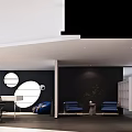Modern Office Corridor With White Walls Gray Floor Red Sphere Green Plants And Recessed Lighting