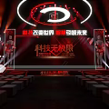 Futuristic Technology Stage With Red Modern Design And Large Screen Seats 3d model
