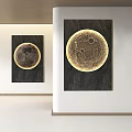 Modern Decorative Textured Illuminated Moon Sculptures Hanging On White Wall Art
