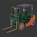 Industrial Green And Orange Forklift With Cab And Front Forks For Material Handling