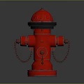 Red Fire Hydrant With Black Top And Chains On Gray Reflective Surface