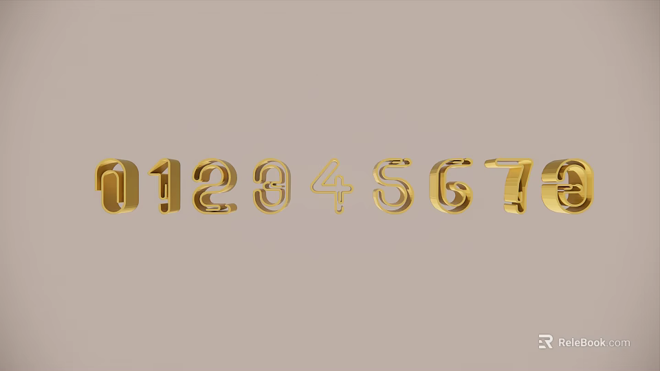 Elegant Golden Number Decorative Ornament Set With 3D Design For Home Decor 3d model 