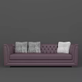 Purple Leather Three Seater Sofa With Gray Patterned And White Cushions Tufted Backrest 3d model