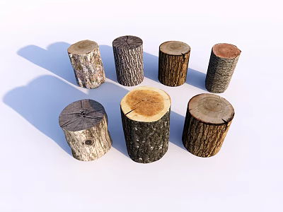 Rustic Wooden Tree Stump Stools With Natural Texture And Handcrafted Design 3d model