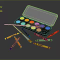 Colorful Watercolor Paint Set With Assorted Crayons And Paintbrushes For Creative Art Supplies