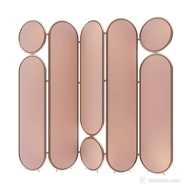 Modern Decorative Partition Design With Oval And Rectangular Rose Gold Panels 3d model 