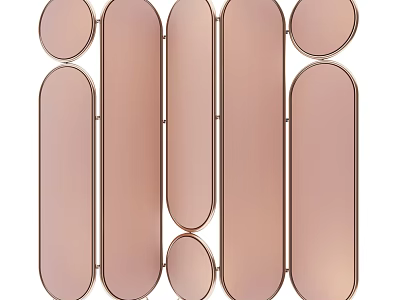 Modern Decorative Partition Design With Oval And Rectangular Rose Gold Panels 3d model