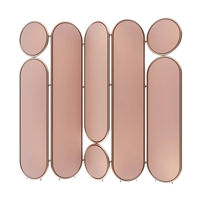 Modern Decorative Partition Design With Oval And Rectangular Rose Gold Panels 3d model