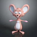 3D Animated Cartoon Mouse Character With Large Ears Pink Body And Smiling Expression