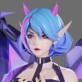 Game and Movie Character With Blue Purple Hair Purple Black Outfit Large Purple Blue Wings