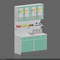 White and Light Green Medical Storage Cabinet With Glass Door Cabinets Shelves Drawers And Sink