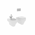 Modern White Bathroom Toilet with Bidet and Chrome Faucet on Gray Wall